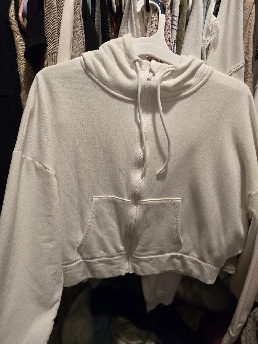 Cropped White Zip-Up Hoodie Sweatshirt